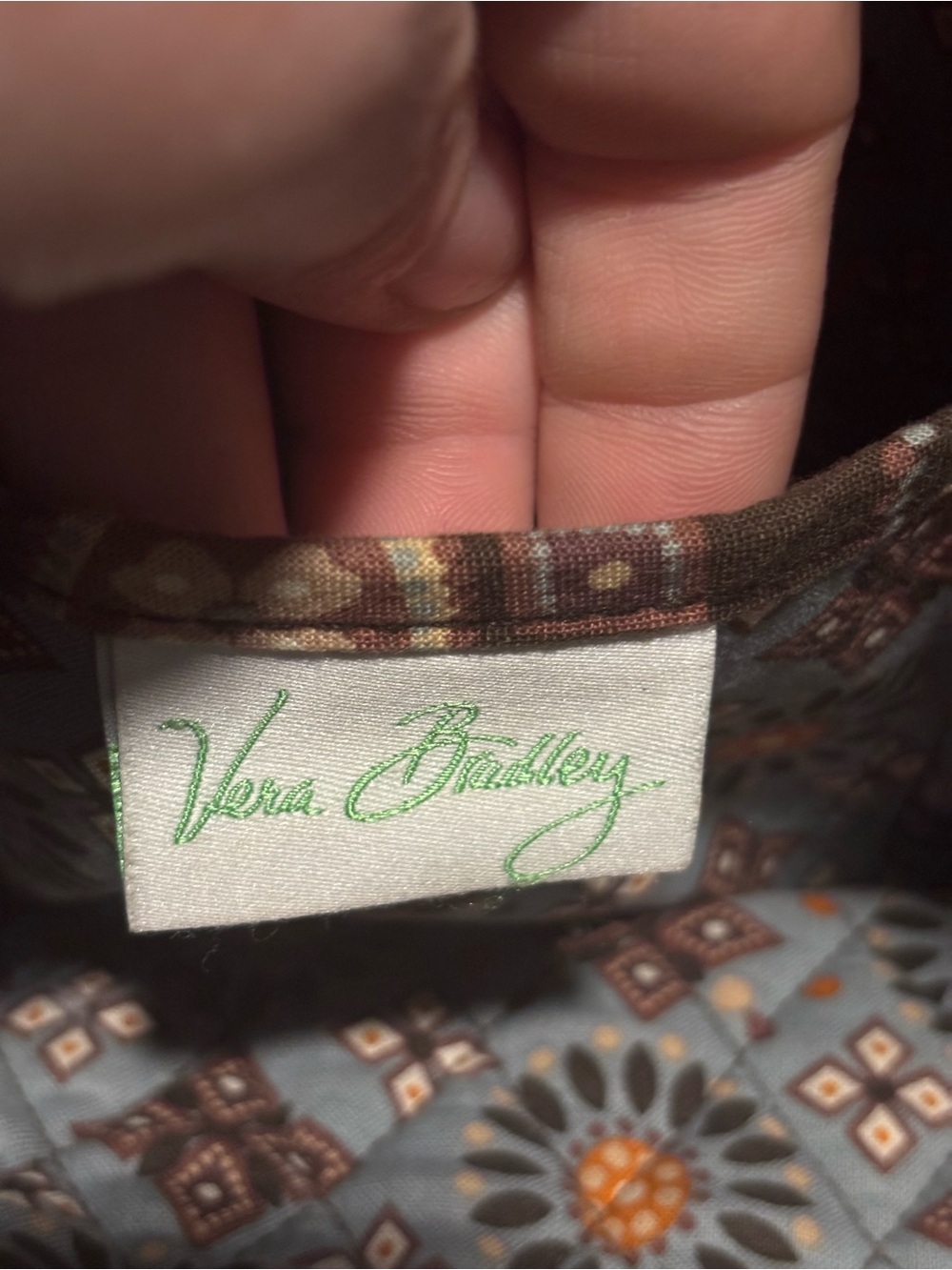 Vera Bradley Floral Pattern Brown Canvas Tote with Cream and Orange Accents - Picture 3 of 6